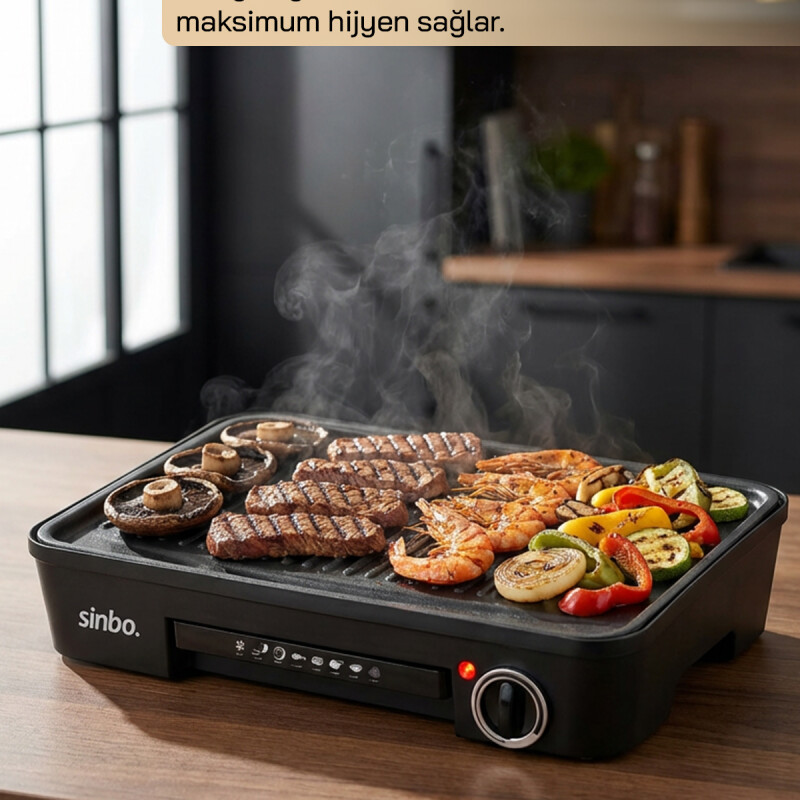 Sinbo SBG-7120 Elektrikli Izgara 2200W | Yapışmaz Yüzey, Ayarlı Termostat, Geniş Alan