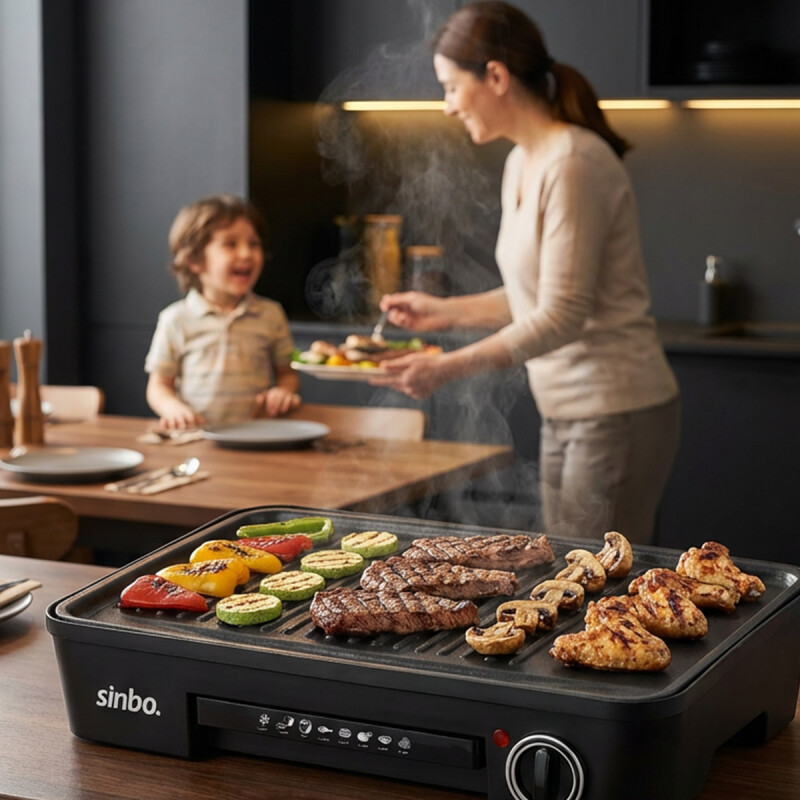 Sinbo SBG-7120 Elektrikli Izgara 2200W | Yapışmaz Yüzey, Ayarlı Termostat, Geniş Alan